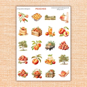 Peaches Sticker Sheet, Durable Waterproof Vinyl, Fun Fruit Stickers for Scrapbooks, Party Decor, and Gifts, Foodie Stickers