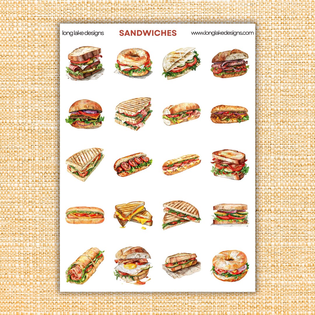 Sandwich Box Sticker Sandwiches Sticker Sheet, Vibrant Weatherproof Stickers for Planners ...