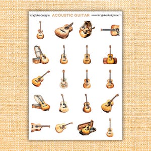 Stickervel akoestische gitaar, waterdichte vinylstickers, perfect voor het decoreren van laptops en notebooks, cadeau voor muziekliefhebber