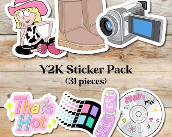 Y2K Sticker Pack, 31 Retro Laminated Weatherproof Stickers, 1-3 inches