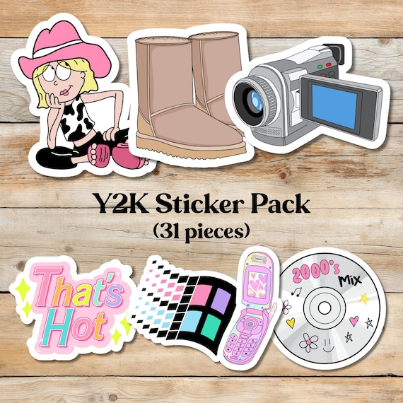 Y2K Sticker Pack, 31 Retro Laminated Weatherproof Stickers, 1-3 inches