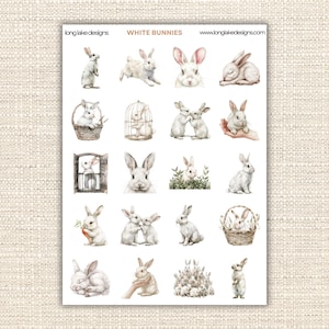 White Bunny Sticker Sheet, Durable Waterproof Vinyl Cute Bunny Stickers for Scrapbooking & Gifts, Perfect Animal Lover Gift
