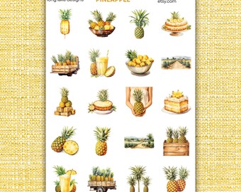 Foglio di adesivi a forma di ananas, 20 adesivi laminati resistenti, decorazioni tropicali divertenti, regalo perfetto per compleanni estivi e bomboniere.