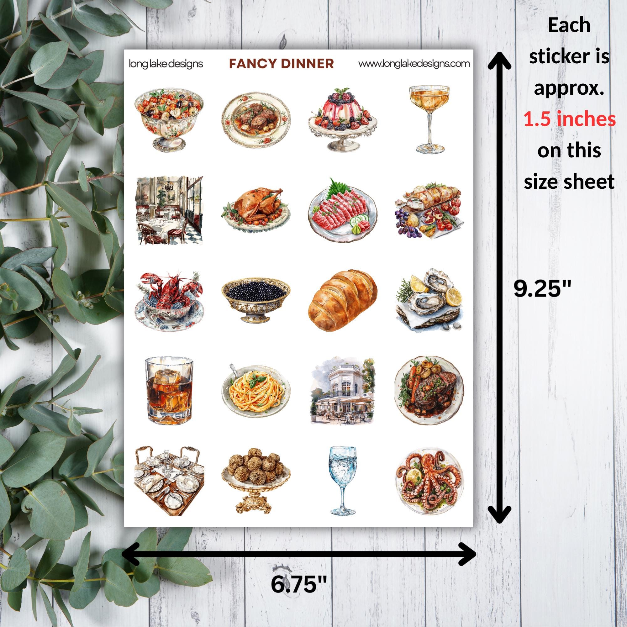 Fancy Dinner Sticker Sheet, Weatherproof Sticker Set, 20 Durable ...