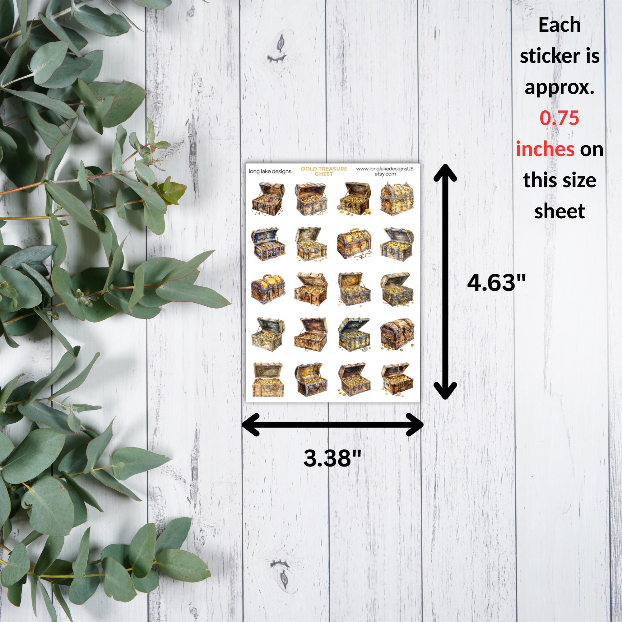 Gold Treasure Chest Sticker Sheet, Durable Laminated Weatherproof ...
