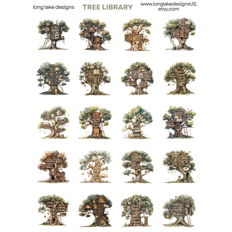 Tree Library Sticker Sheet, Laminated Vinyl, 20 Unique Book Tree ...