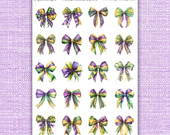 Mardi Gras Schleifen Aufkleberbogen, laminierte haltbare Aufkleber für Planer, Scrapbooking & Geschenke, festlicher New Orleans Stil