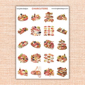 Foglio di adesivi per salumi, adesivi impermeabili in vinile laminato per snack, perfetti per planner e album, regalo perfetto per i buongustai, regalo gourmet unico.