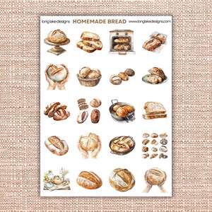 Hoja de pegatinas de pan casero, pegatinas de vinilo resistentes e impermeables para planificadores y manualidades, regalo para decoración de cocina y para amantes de la repostería.