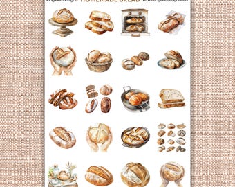 Homemade Bread Sticker Sheet, Durable Weatherproof  Stickers for Planners & Crafts, Kitchen Decor Gift, Baking Lovers Gift