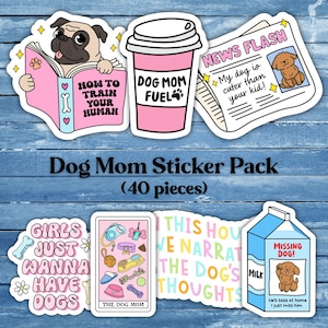 Dog Mom Sticker Pack, 40 Durable Die Cut Vinyl Stickers, Perfect for Laptops & Water Bottles, Gift for Dog Lovers and Pet Moms