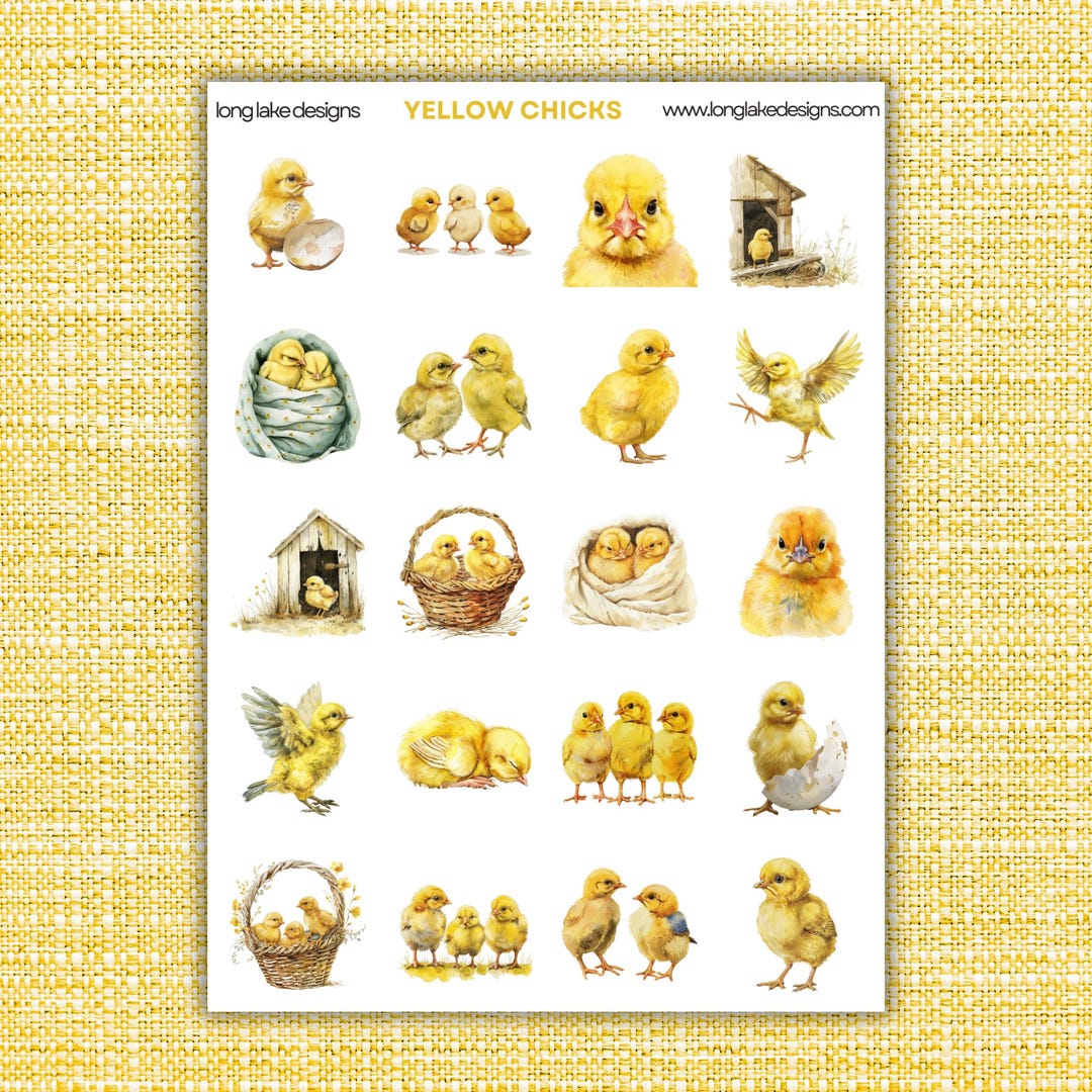 Yellow Chicks Sticker Sheet, Laminated Durable Stickers for Planners ...