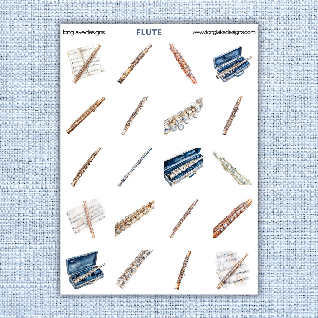 Flute Sticker Flute Sticker Sheet, 20 Weatherproof Laminated Stickers in 3 Sizes for ...