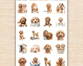 Golden Doodle Dog Sticker Sheet, Waterproof Vinyl Durable 20-Count Fun Decoration for Laptops & Planners, Cute Dog Lover Gift