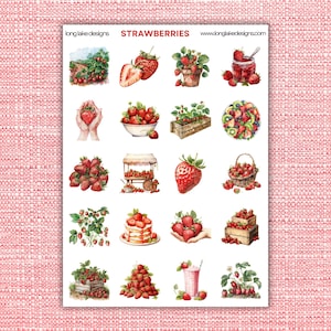Strawberries Sticker Sheet, Vibrant Waterproof Vinyl Stickers, Perfect for Planners & Scrapbooks, Cute Gift for Stationery Lovers