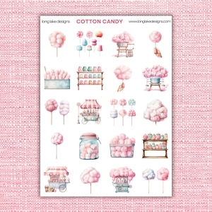 Folha de adesivos de algodão doce, adesivos de vinil laminado à prova d'água com 20 designs fofos, perfeitos para planejadores, scrapbooking e presentes divertidos