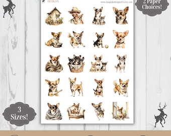 Chihuahua Sticker Sheet, 20 Dog Weatherproof Stickers, 3 Sizes, 2 Paper Choices, Option to Laminate