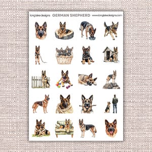 Stickervel Duitse herder, gelamineerde waterdichte vinylstickers, perfect voor tijdschriften, planners en cadeaus voor hondenliefhebbers