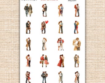 Hoja de pegatinas de pareja enamorada, 20 pegatinas laminadas resistentes a la intemperie para las fiestas.
