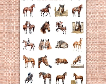 Hoja de pegatinas de caballos pura sangre, pegatinas laminadas resistentes a la intemperie, perfectas para planificadores y álbumes de recortes, regalo para amantes de la equitación.
