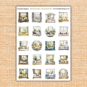 Reading Window Sticker Sheet, durable laminated vinyl stickers for planners and journals, perfect book lovers gift