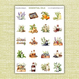 Foglio di adesivi con oli essenziali, vinile laminato impermeabile con 20 adesivi, perfetto per etichettare e organizzare, regalo per gli amanti dell'aromaterapia.