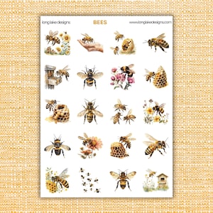 Feuille d'autocollants abeilles, vinyle imperméable durable 20 autocollants insectes mignons pour agenda et cadeaux, cadeau de papeterie pour les amoureux de la nature
