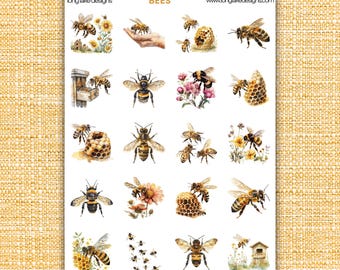 Bees Sticker Sheet, Waterproof Vinyl Durable 20 Cute Insect Stickers for Planners & Gifts, Nature Lover’s Stationery Gift