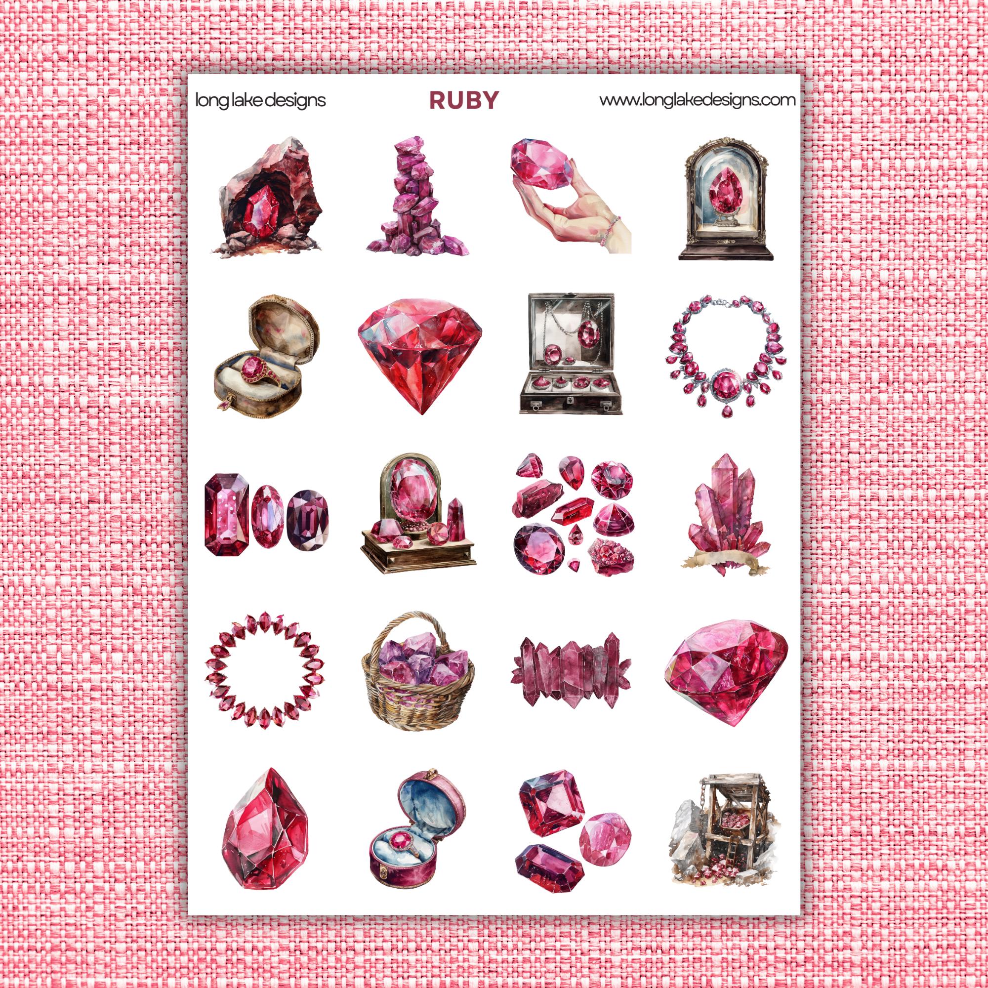 Ruby Sticker Sheet, Vibrant Red Gemstone Stickers, Perfect for Crafting ...