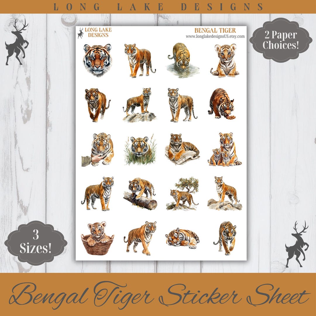 Bengal Tiger Sticker Sheet, 20 Animal Weatherproof Stickers - Etsy