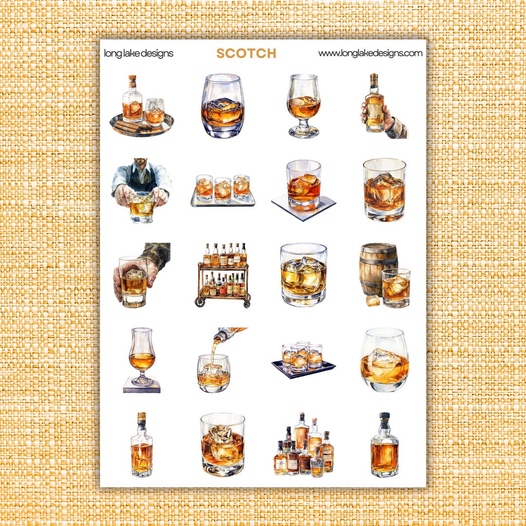 Scotch Alcohol Sticker Sheet, Weatherproof Decals for Party Planners ...