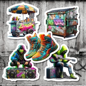 Street Culture Sticker Pack, 60 Durable Vinyl Die-Cut Stickers, Perfect for Laptops & Skateboards, Ideal Urban Art Gift