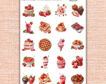 Erdbeer Süßigkeiten Aufkleber Blatt, langlebige wetterfeste Aufkleber, perfekt für Planer, Journals und Scrapbooking, für Dessert-Liebhaber