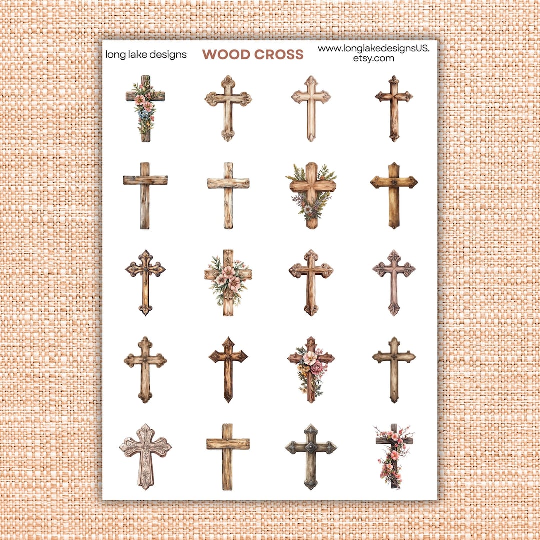 Wood Cross Sticker Sheet, Laminated Weatherproof Stickers, Perfect for ...