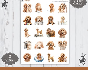 Golden Doodle Dog Sticker Sheet, 20 Dog Weatherproof Stickers, 3 Sizes, 2 Paper Choices, Option to Laminate