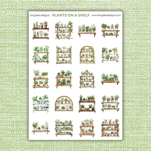 Plants On A Shelf Sticker Sheet, Waterproof Vinyl Laminated 20 Cute Plant Decals, Perfect for Planners & Gifts for Plant Lovers