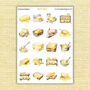 Folha de adesivos de manteiga, adesivos de vinil laminado duráveis, acessório de cozinha divertido para livros de receitas e presentes para amantes da culinária