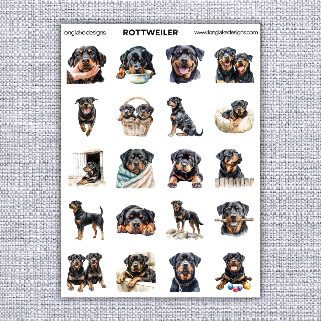 Rottweiler Dog Sticker Sheet, Weatherproof Laminated With 20 Durable ...