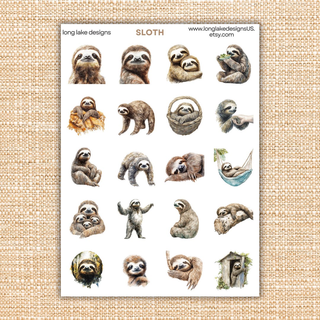 Sloth Vector Stickers Sloth Sticker Sheet, Laminated Water-resistant Vinyl, Durable Gift for ...