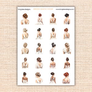 Bride Back View Sticker Sheet, Durable Laminated Vinyl Wedding Planner Stickers for Bridal Gifts and Scrapbooking
