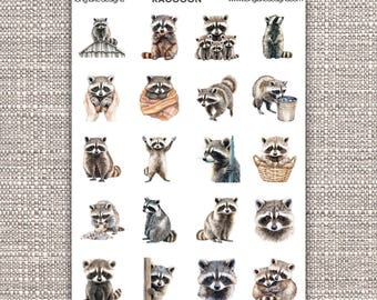 Raccoon Sticker Sheet, Weatherproof  Stickers, 20 Cute Animal Durable Decals for Journals, Scrapbooks & Gifts