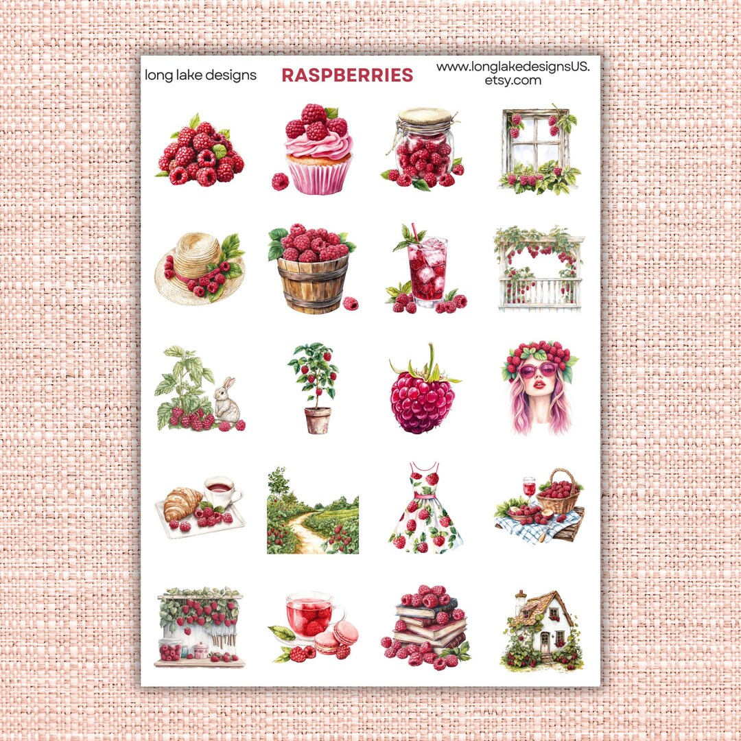 Raspberries Sticker Sheet, Durable Laminated Waterproof Vinyl, Decor ...