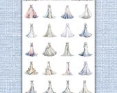 Glittery Wedding Gown Sticker Sheet, Sparkling Weatherproof  Stickers for Bridal Scrapbooks and Wedding Planner Gifts