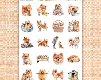 Pomeranian Dog Sticker Sheet, Laminated Weatherproof  Stickers, 20 Fun Pomeranian Decals for Scrapbooking & Dog Lover Gifts
