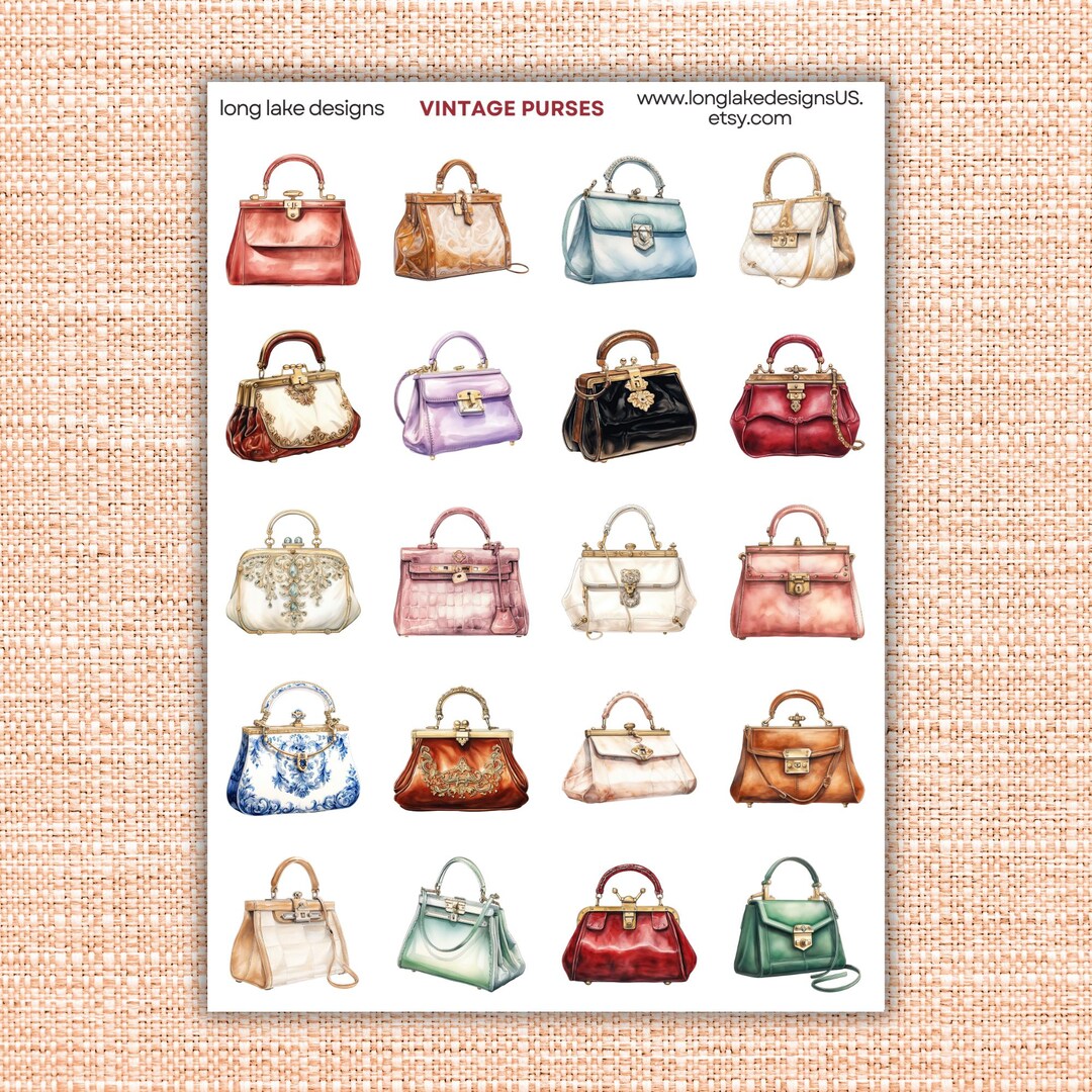 Vintage Purse Sticker Sheet, Durable Laminated Weatherproof , Perfect ...