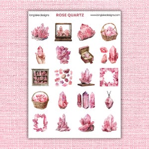 Rose Quartz Sticker Sheet, Vibrant Gemstone Vinyl Stickers for Decor & Crafting, Perfect Gift for Crystal Lovers
