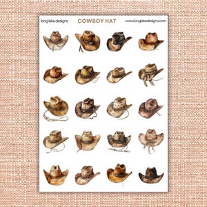 Cowboy Hat Sticker Sheet, Laminated Waterproof Vinyl, 20 Fun Stickers for Decor and Crafting, Ideal Gift for Country Lovers
