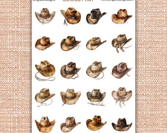 Foglio di adesivi con cappello da cowboy, 20 adesivi western laminati e resistenti alle intemperie