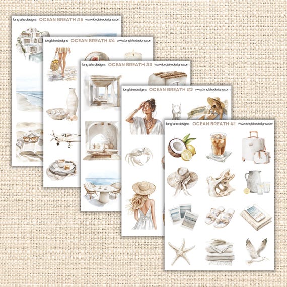 Ocean Breath Sticker Sheet Set, Weatherproof Laminated  Stickers, Perfect for Journals & Scrapbooking, Unique Ocean Lover Gift