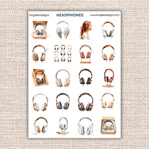 Headphones Sticker Sheet, Laminated Waterproof Vinyl Stickers for Decoration & Crafting, Perfect Gift for Music Enthusiasts